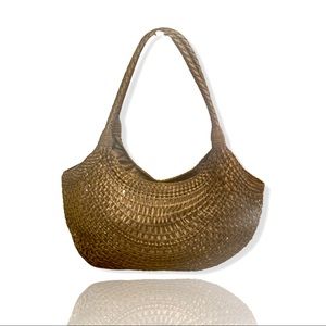 Bronze woven hobo bag